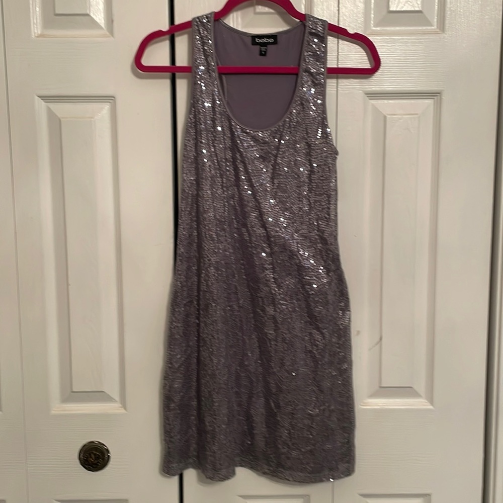 Bebe silver/grey sequined mini dress